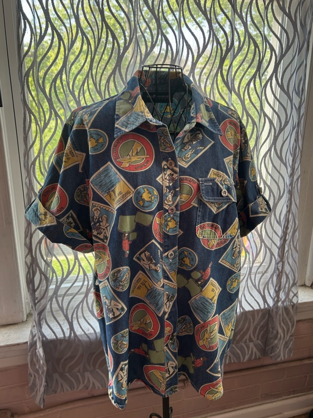 Vintage Sag Harbor Sport Printed Denim Shirt